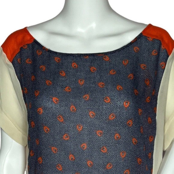 Urban Outfitters Cooperative Blouse Navy Blue Orange‎ Slit Open Back Semi Sheer - Picture 4 of 7